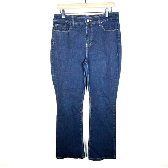 Chico’s 1 platinum dark wash high rise barely boot cut leg pants size 8 B36 - Picture 1 of 5